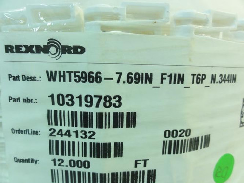 Rexnord WHT5966-12; Flat Top Conveyor Chain; 7.69" W; 12FT OL