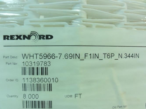 Rexnord WHT5966-8; Flat Top Conveyor Chain; 7.69" W; 8FT Length