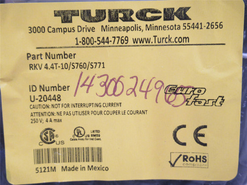 Turck RKV 4.4T-10/S760/S771; Cordset U-25526; 10m; 4-Wire