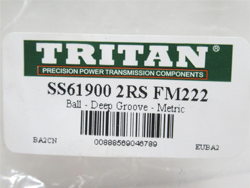 Tritan SS61900-2RS; Ball Bearing 10mmID x 22mmOD x 6mm Wide