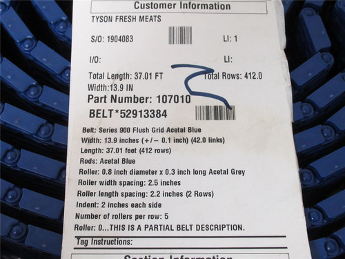 Intralox 107010; Conveyor Belt; S900; 13.9"W x 37.01"L