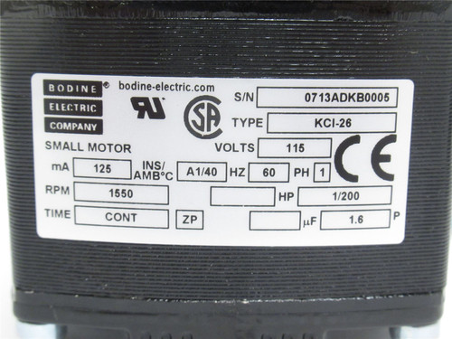 Bodine KCI-26; Torque Motor 1/200HP; 115VAC; 1550RPM; 1PH