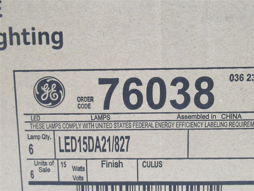 GE 76038; Lot-6 LED Bulbs; 15 Watts; 1600 Lumens; Dimmable