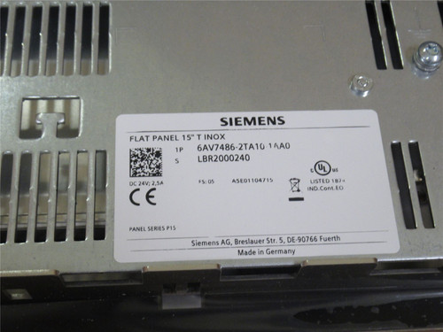 Siemens 6AV7486-2TA101AA0; Flat Panel 15" Diag; 1024 x 76 Res