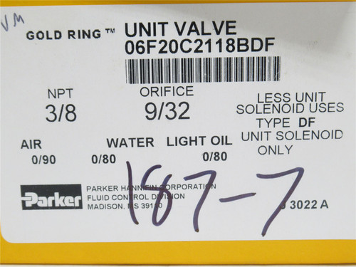 Parker 06F20C2118BDF; Solenoid Valve Body; No Coil; 3/8NPT