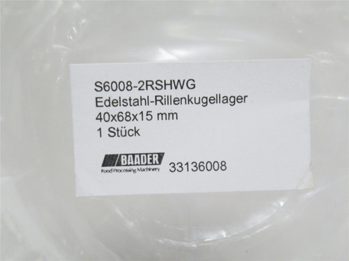 Baader S6008-2RSHWG; Food Grade Ball Bearing 40mmID x 68mmOD