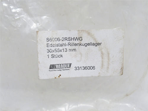 Baader S6006-2RSHWG; Food Grade Ball Bearing 30mmID x 55mmOD