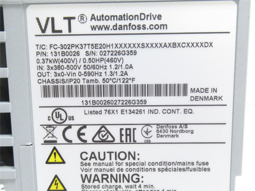 Danfoss 131B0026; Frequency Converter; 380-500VAC; 1/2HP