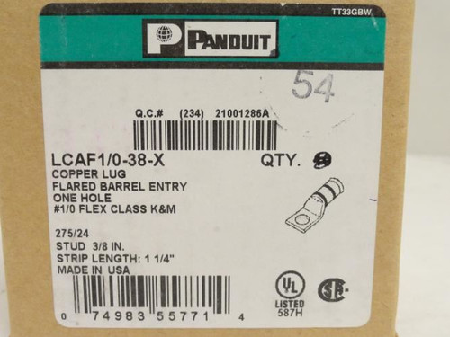 Panduit LCAF1/0-38-X; Crimp Terminal; 3/8" One-Hole; 1/0 AWG