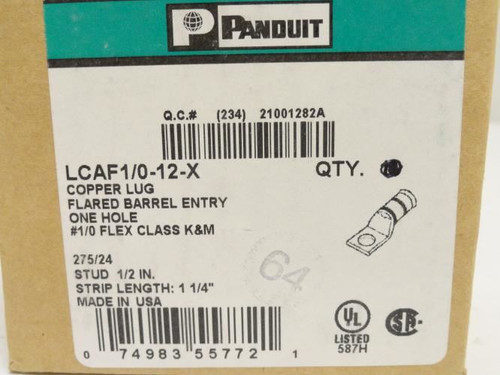Panduit LCAF1/0-12-X; Crimp Terminal 1/2" One-Hole 1/0 AWG