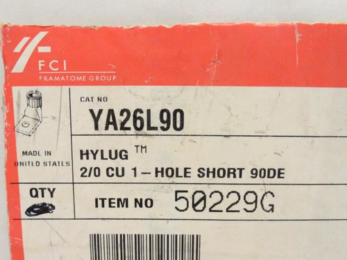 Burndy YA26L90; Compression Lug; 90Deg; 2/0 AWG; 3/8" Stud