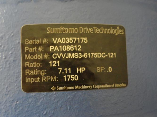 Sumitomo CVVJMS3-6175DC-121; AC Gearmotor 121:1 Ratio; 230/460V
