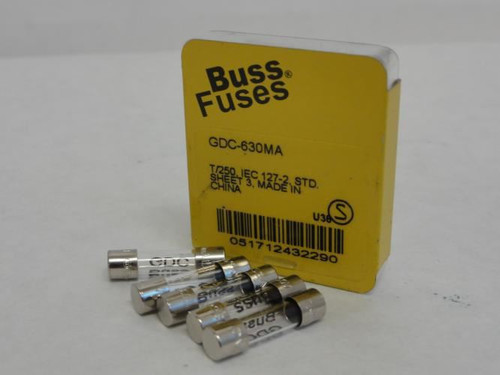 Bussmann GDC-630MA; Box-5; Fuses; 630mA; 250VAC