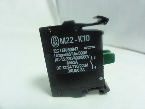 Moeller M22-K10; Contact Block; 6A; 500V; 1 Pole; 1-NO
