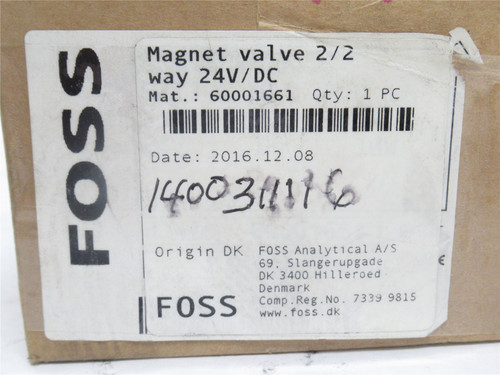 Foss 60001661; Solenoid Valve; G3/8; 10BAR; 24VDC; Brass