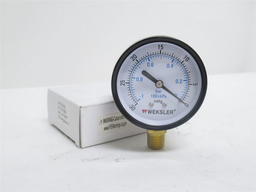 Weksler UA25H4L; Vacuum Gauge -30" - 0"Hg; 1/4NPT; 2.5" Dial