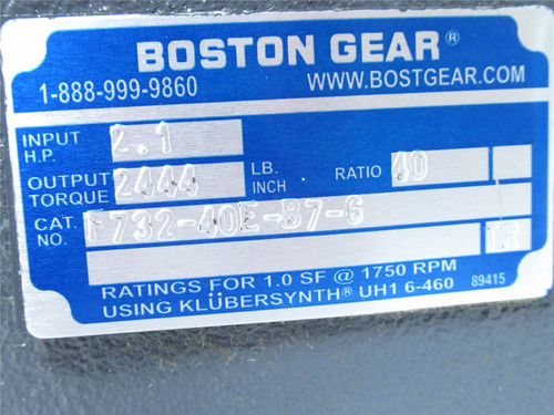 Boston Gear F732-40E-B7-G; GearBox; 2.1HP; 40:1Ratio; 1750RPM