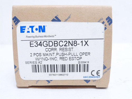 Eaton E34GDBC2N8-1X; Red E-Stop Push Button 10A; 600VAC; 30mm
