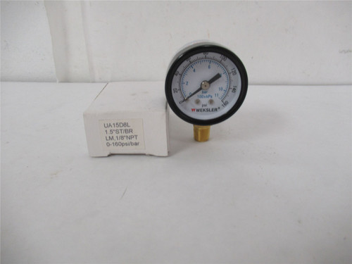 Weksler UA15D8L; Pressure Gauge 0-160psi 1.5" Face 1/8" Male