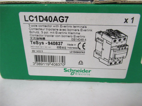 Schneider LC1D40AG7; Contactor 40A 3P 440V Coil 120VAC