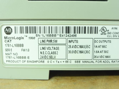 Allen-Bradley 1761-L16BBB; Controller;24VDC; 10-Digital Outputs