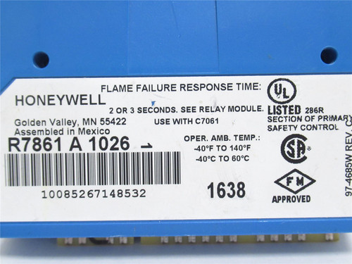 Honeywell R7861-A-1026; Flame Amplifier 2 Or 3 Seconds