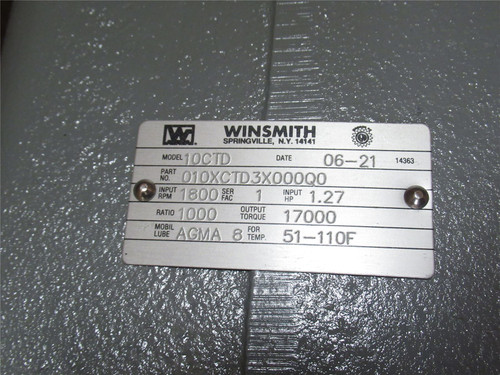 Winsmith 10CTD; Gear Reducer 010XCTD3X000Q0; 1000:1 Ratio