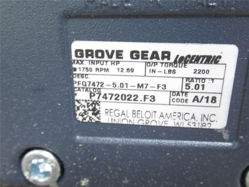 Grove Gear P7472022.F3; Concentric Reducer; Ratio 5:1; 12.69HP