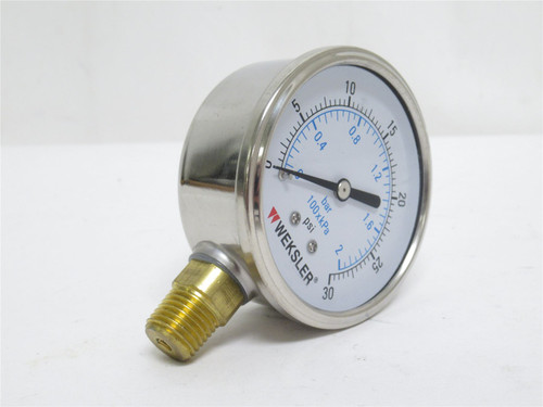 Weksler BY12YPD4LW; Liquid Filled Pressure Gauge; 0-30psi
