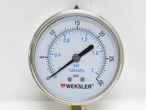 Weksler BY12YPD4LW; Liquid Filled Pressure Gauge; 0-30psi