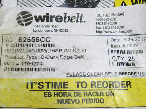 Wirebelt 30X082.040.00W.15SP.CC.SS.EL; Belt SS 40"W x 25'L