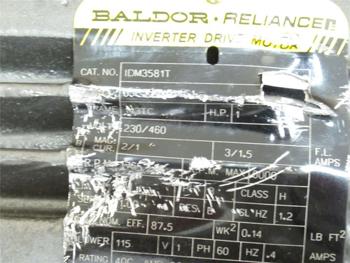 Baldor IDM3581T; AC Motor; 1HP; 230/460V; 1765-6000RPM; 3PH