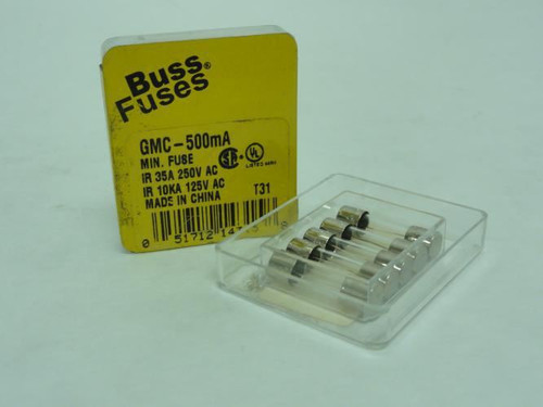 Bussmann GMC-500mA; Box-5 Time Delay Glass Fuse 500mA; 250VAC