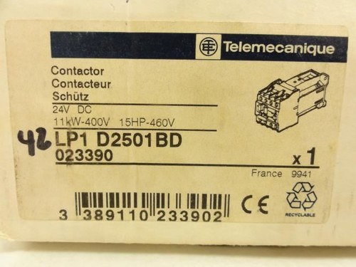 Telemecanique LP1 D2501BD; Contactor 25A; 3PH; 600V; Coil: 24V
