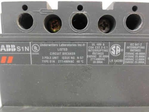 ABB S1N040TL; Circuit Breaker; 40A; 3P; 277/480VAC
