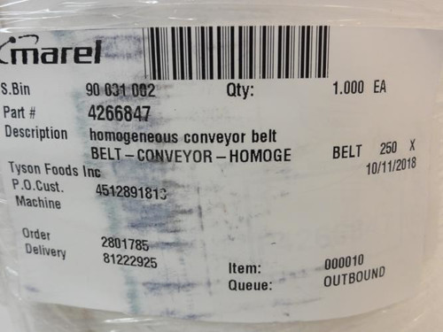 Marel 4266847; Conveyor Belt; 250mm W; 15.084' L