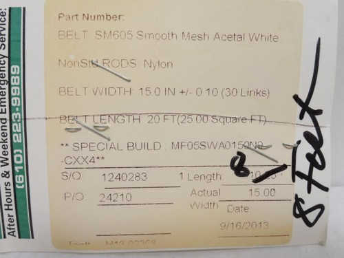 Habasit SM605-8; Smooth Mesh Acetal White Belt; 8' Long