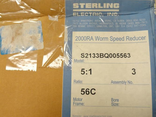 Sterling S2133BQ005563; Worm Speed Reducer 2000RA; 5:1 Ratio