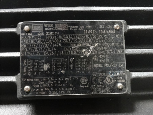 Weg 0623221618_; AC Motor; 7.5HP; 230/460V; 1779 RPM; 3Ph