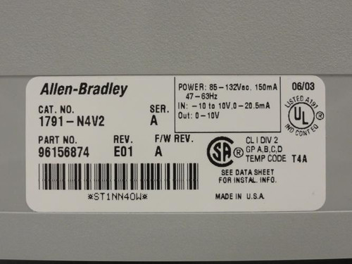 Allen-Bradley 1791-N4V2; I/O Analog Input/Output Module; 120VAC