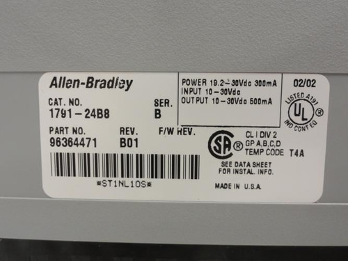 Allen-Bradley 1791-24B8; DC Block I/O Module 24 In/8 Out; SER B