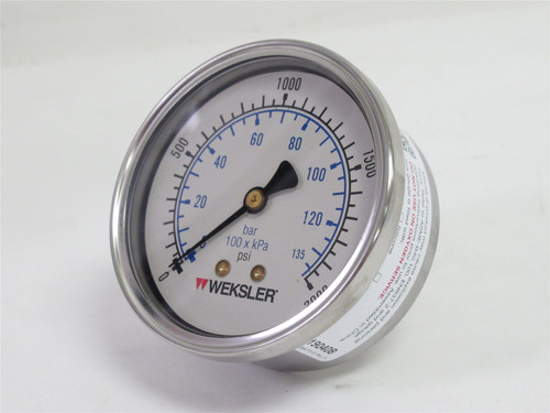 Weksler BY12YPS4CW; SS Pressure Gauge 1/4"NPT 0-2000PSI 2.5"