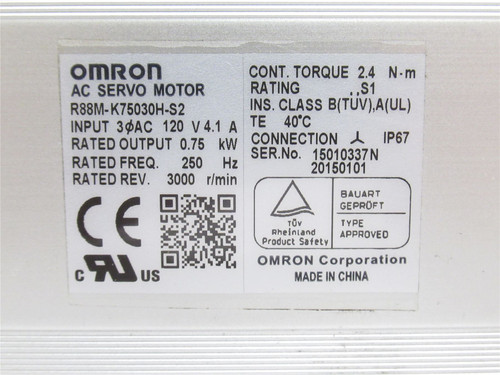 Omron R88M-K75030H-S2; Servo Motor; 0.75kW; 120VAC; 3000RPM