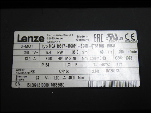 Lenze MCA19S17-RS0P1-B28R-ST5F10N-R0SU; AC Servo Brake Motor
