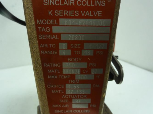 Parker K01-62016J00; Pneumatic Actuated Valve; 1-1/2 FPT 250Psi