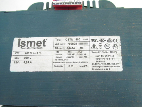 Ismet CSTN 1600; Transformers; PRI: 400V +/- 5%; SEC: 230V