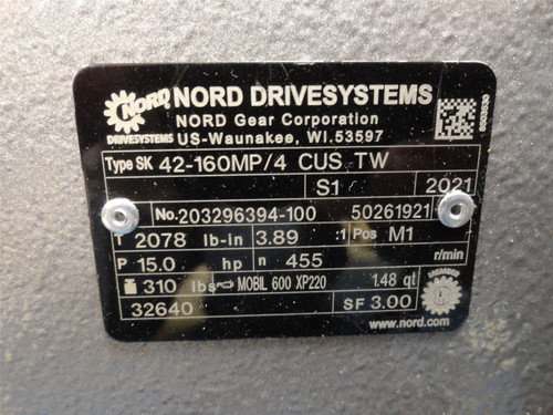 Nord 203296394-100; Gearmotor 42-160MP/4; 3.89:1 Ratio; 15HP