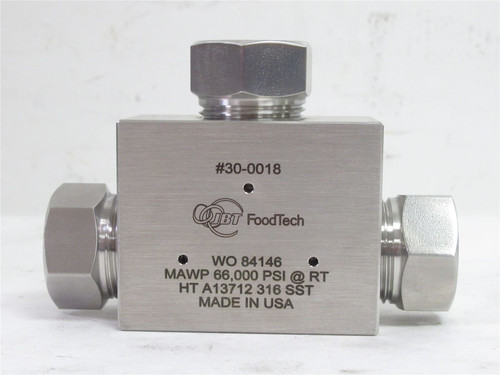 JBT Foodtech 30-0018; Tee Valve;SS-316; 60;000PSI; 1-1/8"BSPT