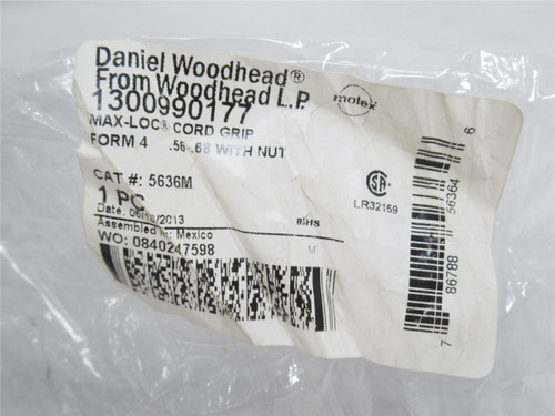Woodhead 5636M; Cable Strain Watertite Cord Grip 1" NPT