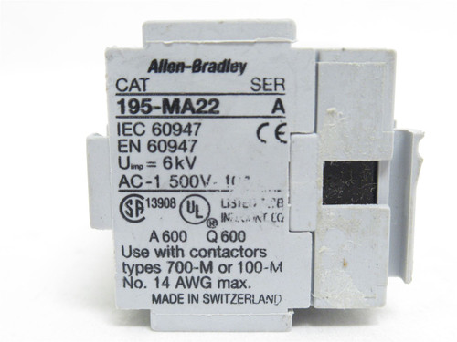 Allen-Bradley 195-MA22; Aux Contact Adder Deck; 2-NO-2 NC